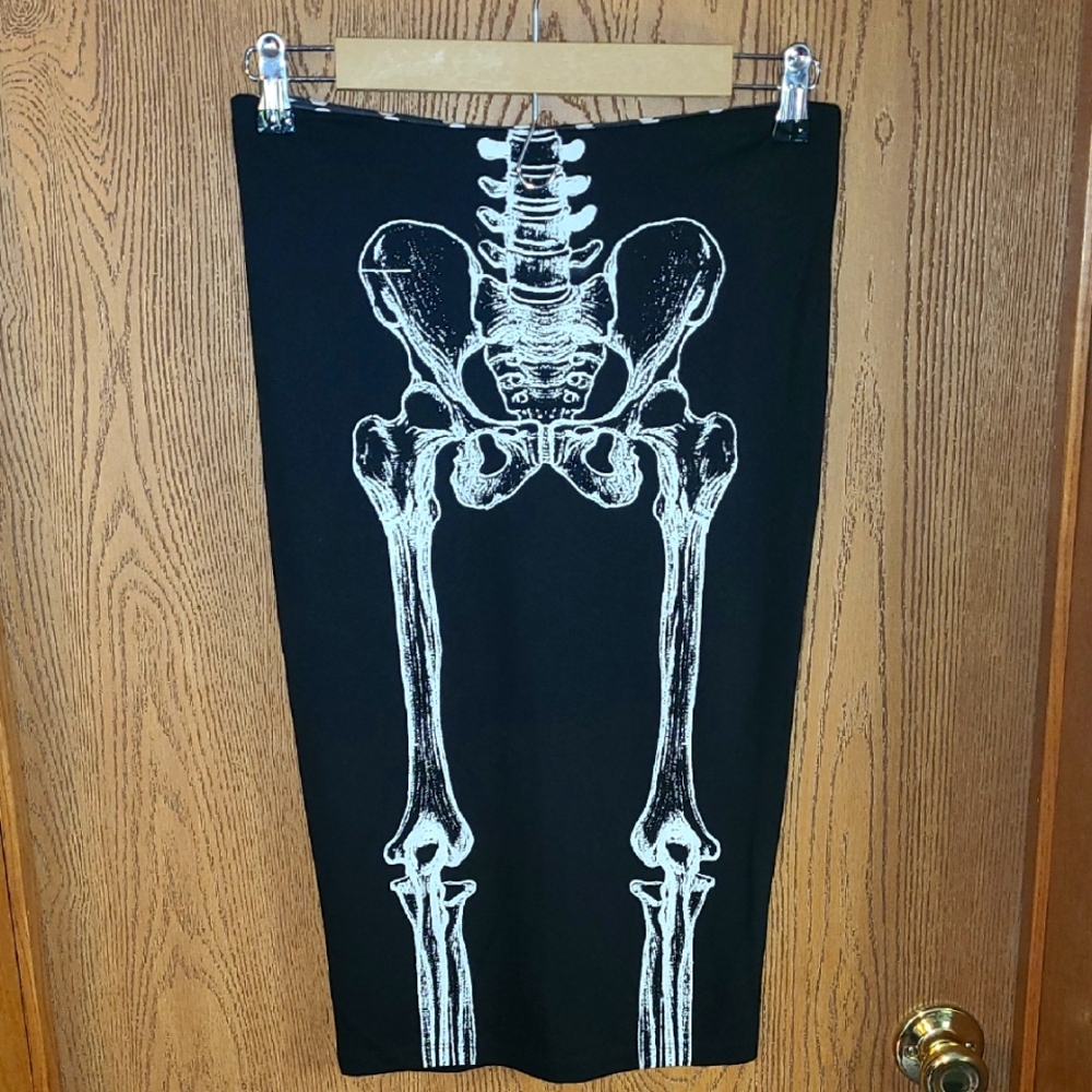 Black Skeleton Print Women's Skirt